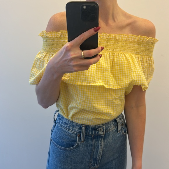 Yellow and white gingham off shoulder top - Picture 5 of 5